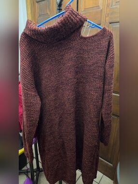Maurices Marled Burgundy Cowl Neck Sweater Dress